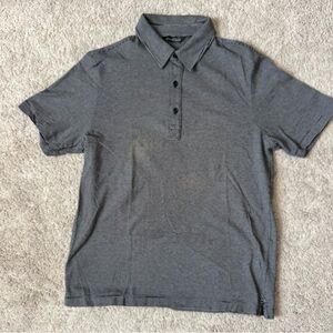 Kenneth Roberts Platinum Mens Striped Polo Shirt Black Gray Casual